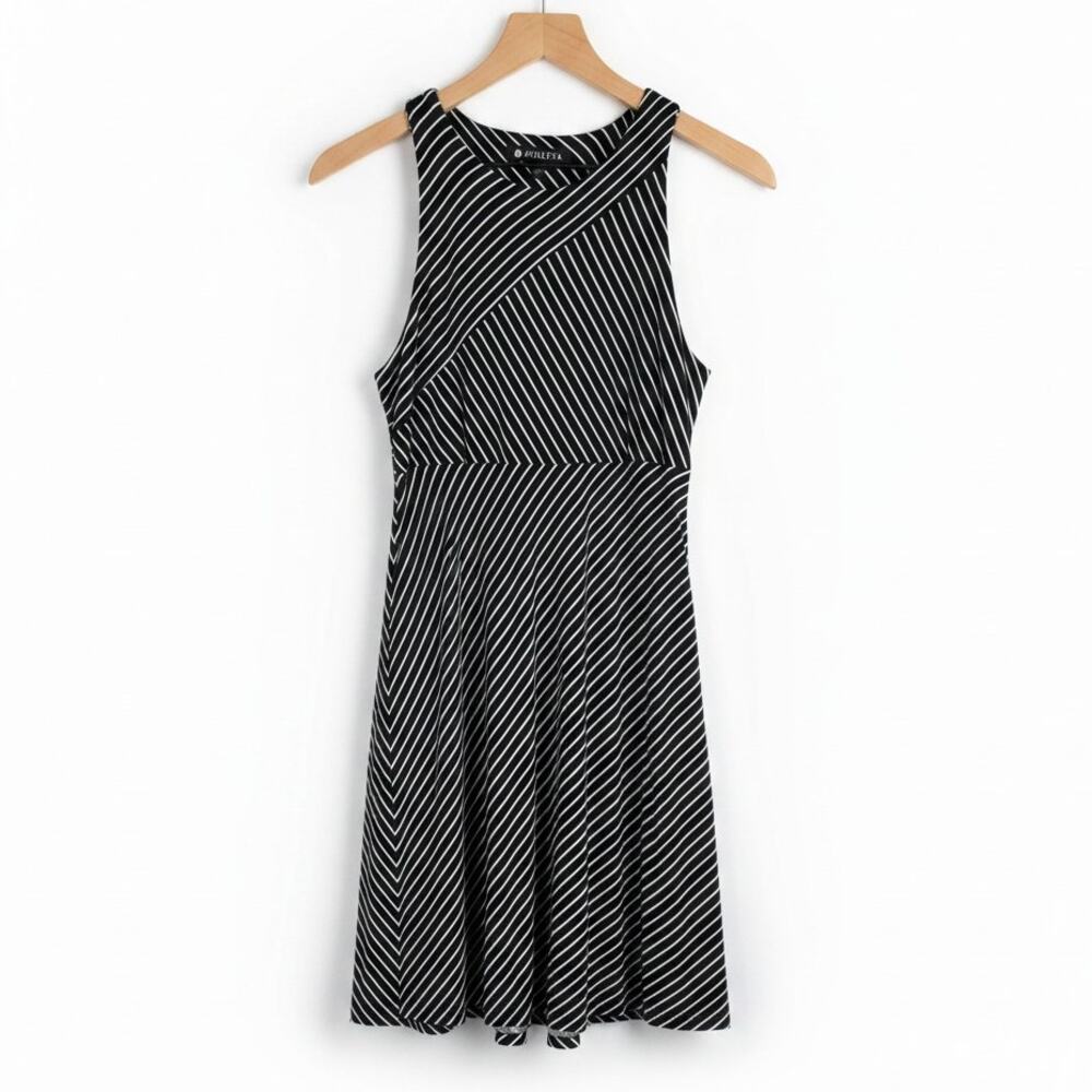 Athleta Santorini Printed High Neck Dress Black White Stripe Small